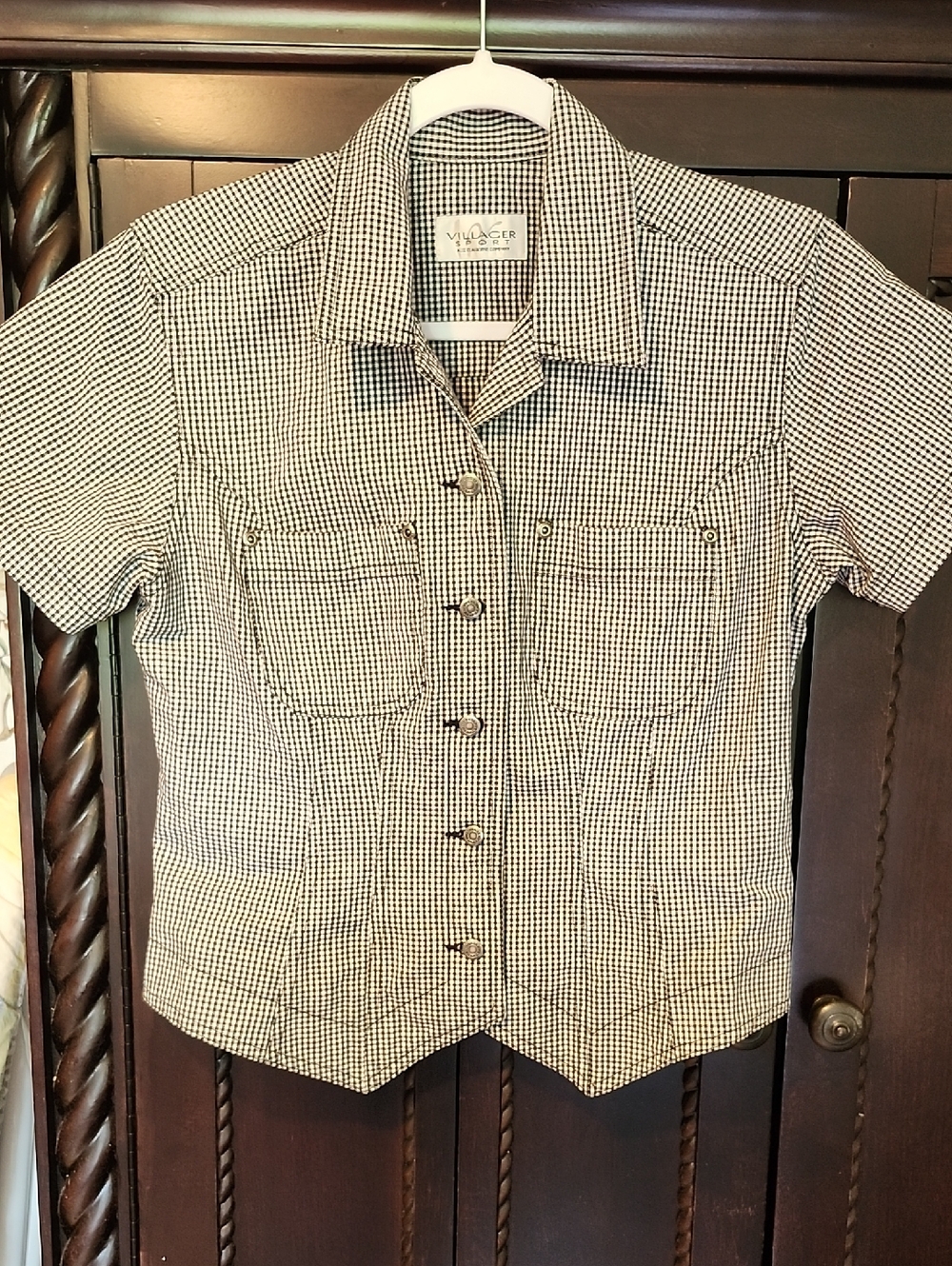 Villager Sport By Liz Claiborne Black/White Checkered Top